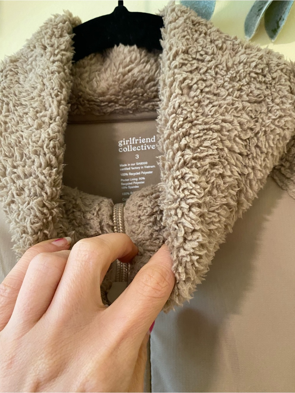 girlfriend collective Taupe Sherpa Half-Zip Pullover Jacket - Picture 5 of 7